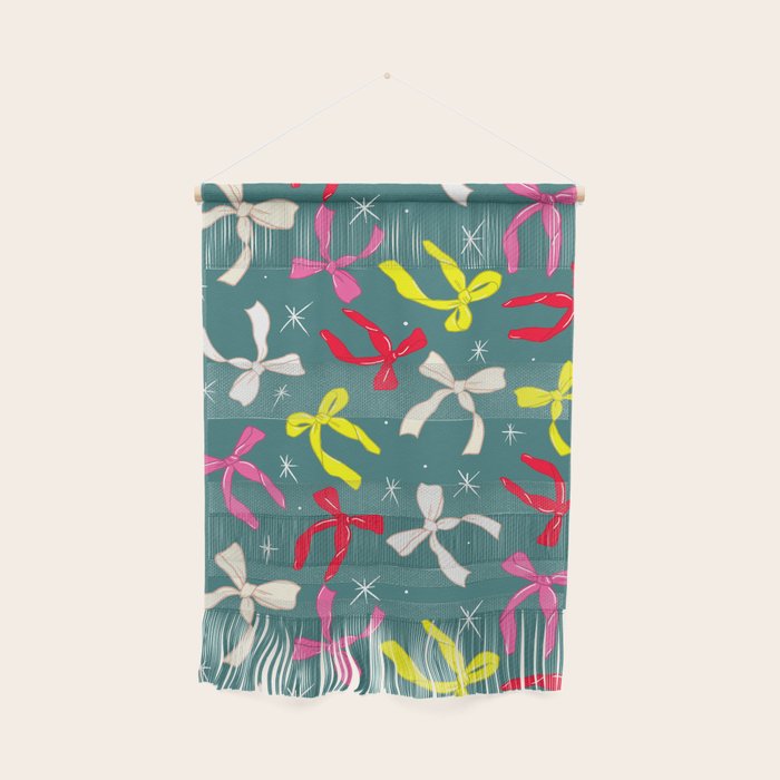 Festive Ribbons Pattern On Teal Wall Hanging Gallery Image 1