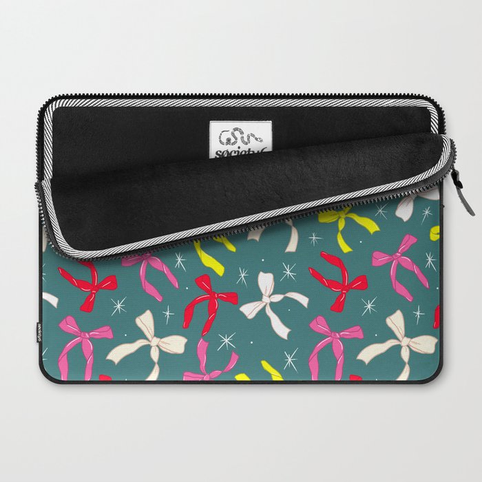 Festive Ribbons Pattern On Teal Laptop Sleeve Gallery Image 2