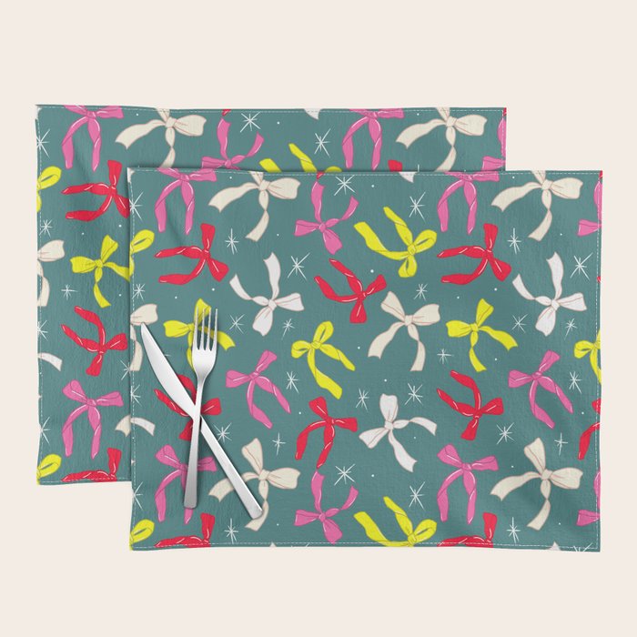 Festive Ribbons Pattern On Teal Placemat Gallery Image 1