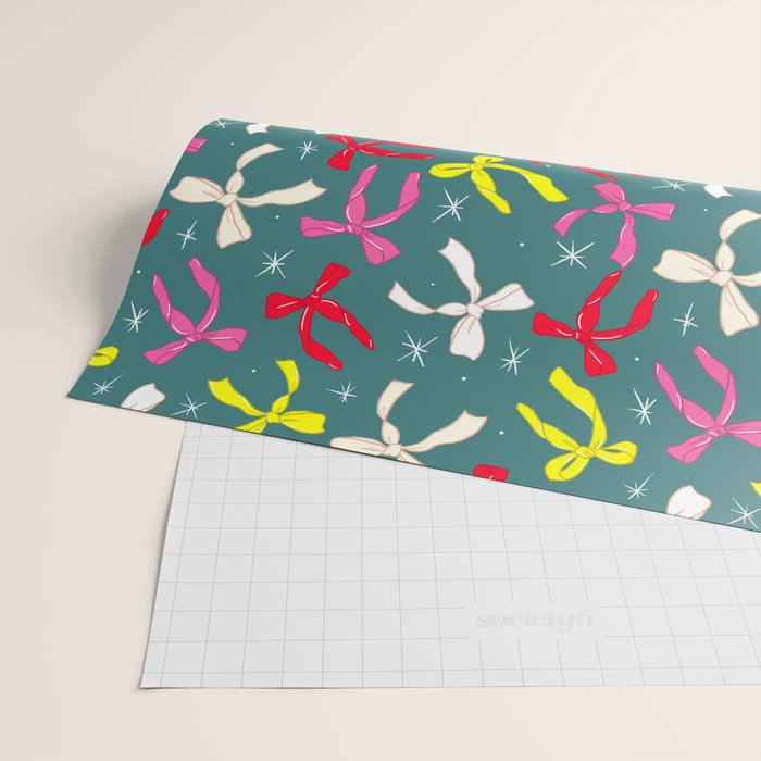 Festive Ribbons Pattern On Teal Wrapping Paper Gallery Image 2