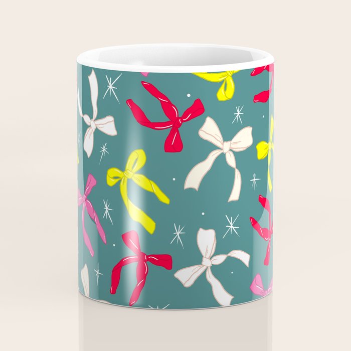 Festive Ribbons Pattern On Teal Coffee Mug Gallery Image 4