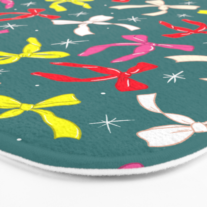 Festive Ribbons Pattern On Teal Bath Mat Gallery Image 3
