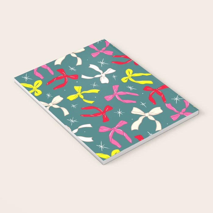 Festive Ribbons Pattern On Teal Notebook Gallery Image 3
