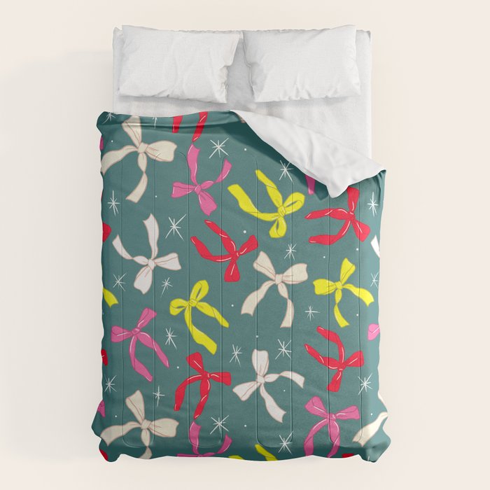 Festive Ribbons Pattern On Teal Comforter Gallery Image 6