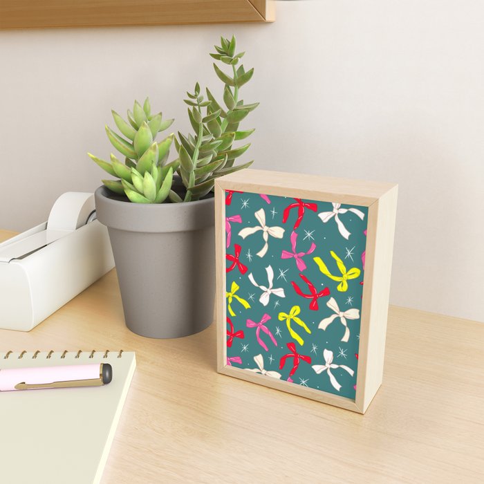 Festive Ribbons Pattern On Teal Mini Art Print Gallery Image 2