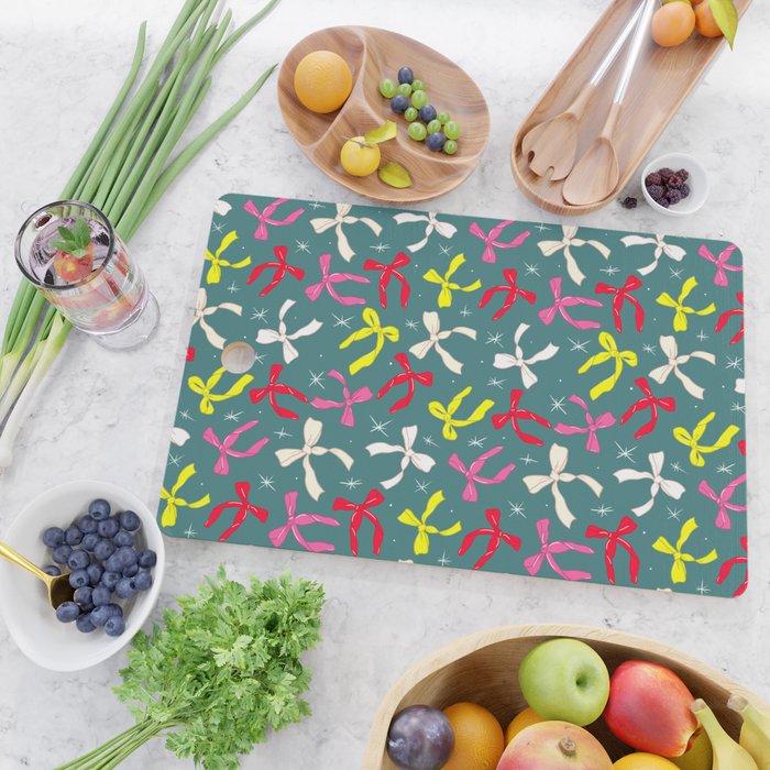 Festive Ribbons Pattern On Teal Cutting Board Gallery Image 2
