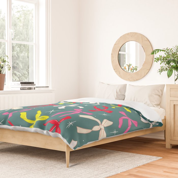 Festive Ribbons Pattern On Teal Duvet Cover Gallery Image 2