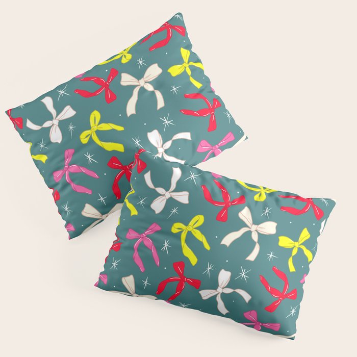 Festive Ribbons Pattern On Teal Pillow Sham Gallery Image 3