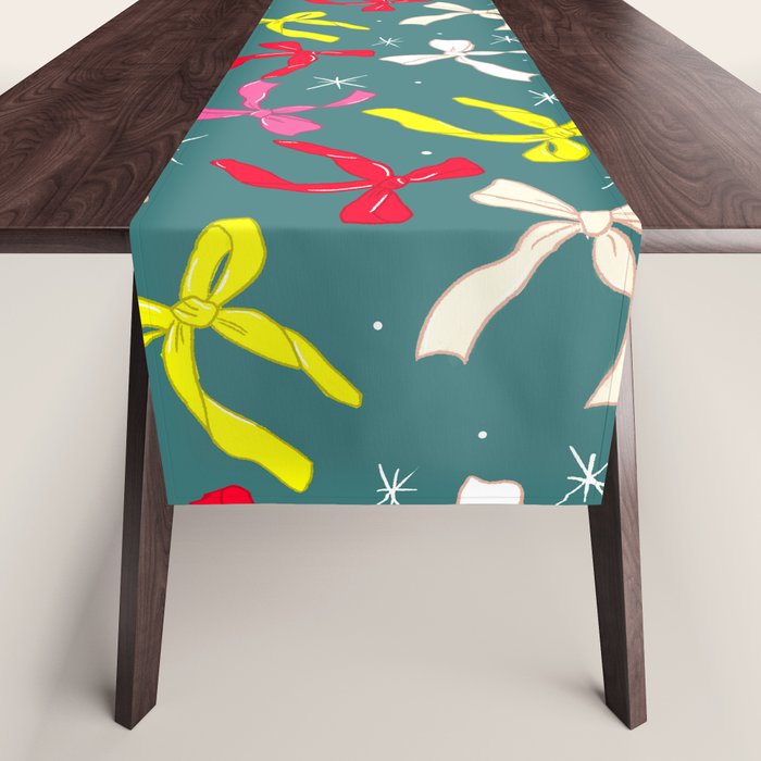 Festive Ribbons Pattern On Teal Table Runner Gallery Image 1