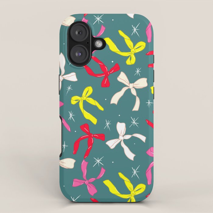 Festive Ribbons Pattern On Teal iPhone Case Gallery Image 1