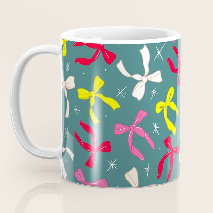 Festive Ribbons Pattern On Teal Coffee Mug Gallery Image 3