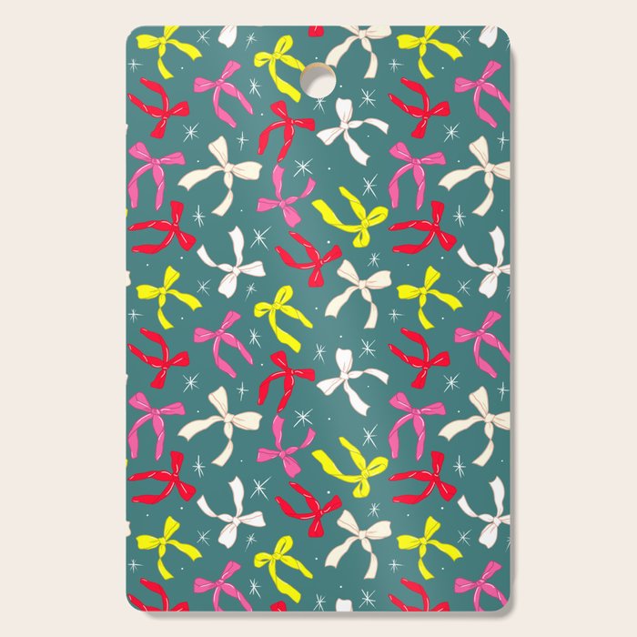 Festive Ribbons Pattern On Teal Cutting Board Gallery Image 1