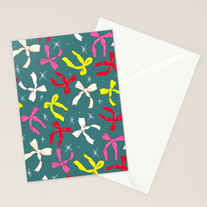Festive Ribbons Pattern On Teal Stationery Card Gallery Image 2