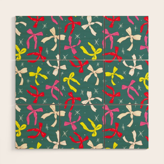 Festive Ribbons Pattern On Teal Wood Wall Art Gallery Image 1