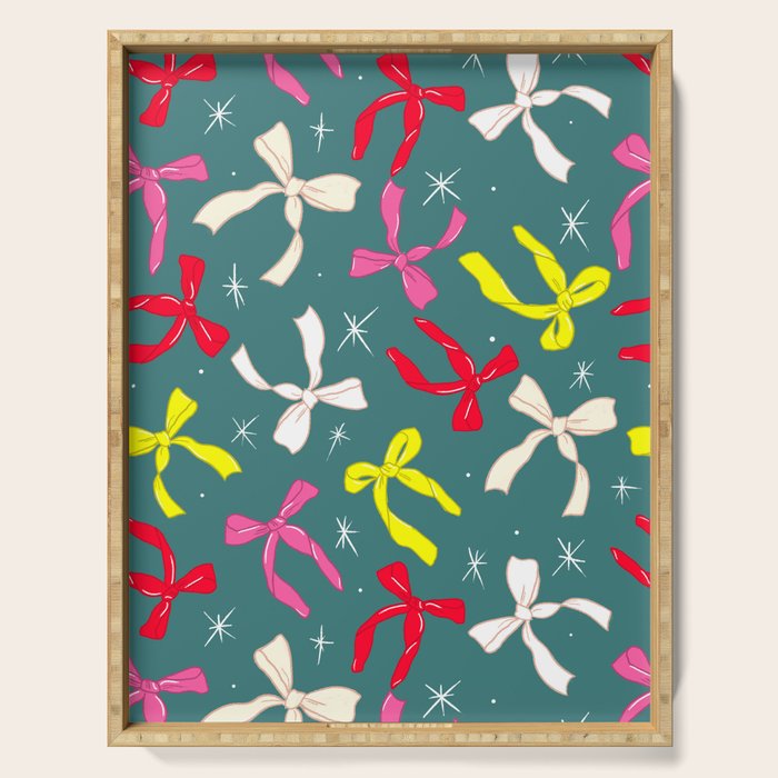 Festive Ribbons Pattern On Teal Serving Tray Gallery Image 1