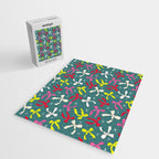 Festive Ribbons Pattern On Teal Jigsaw Puzzle Gallery Image 2