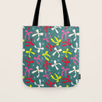 Festive Ribbons Pattern On Teal Tote Bag Gallery Image 1