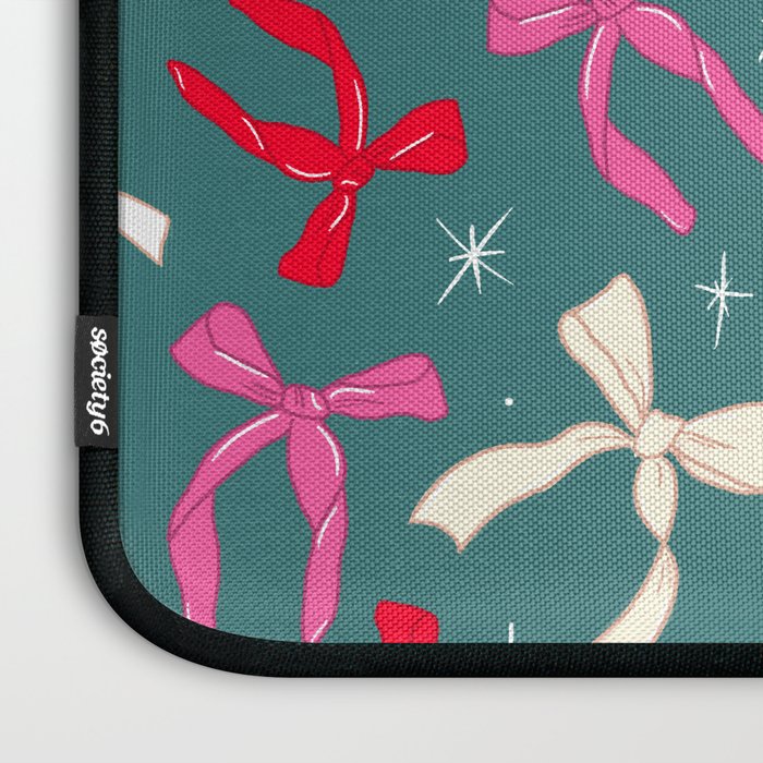 Festive Ribbons Pattern On Teal Laptop Sleeve Gallery Image 3