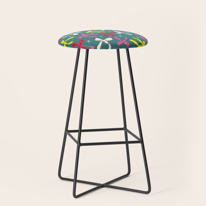 Festive Ribbons Pattern On Teal Stool Gallery Image 1