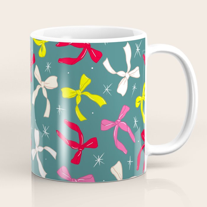 Festive Ribbons Pattern On Teal Coffee Mug Gallery Image 1
