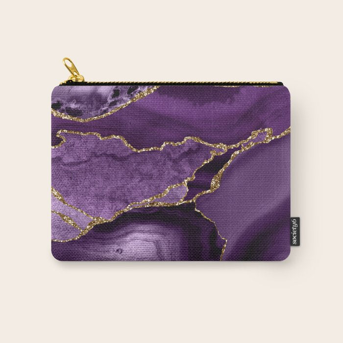 Glamour Purple Bohemian Watercolor Marble With Glitter Veins Carry All Pouch Gallery Image 1