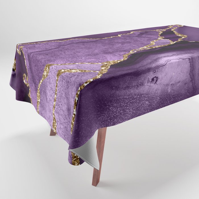 Glamour Purple Bohemian Watercolor Marble With Glitter Veins Tablecloth