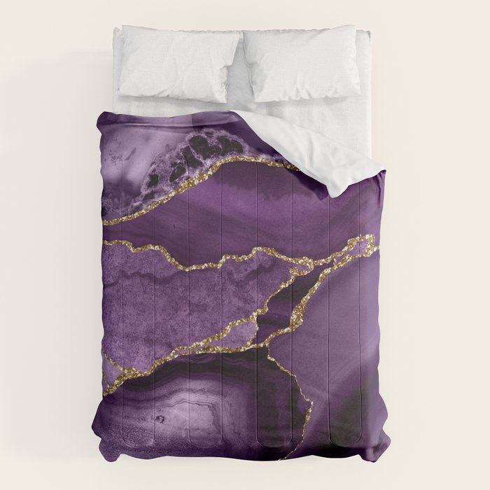Glamour Purple Bohemian Watercolor Marble With Glitter Veins Comforter Gallery Image 1