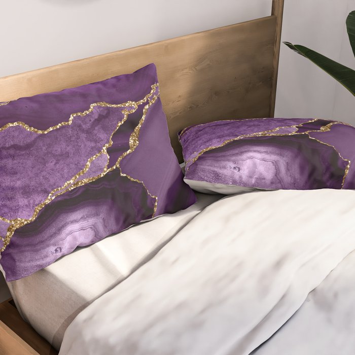 Glamour Purple Bohemian Watercolor Marble With Glitter Veins Pillow Sham Gallery Image 2