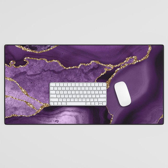 Glamour Purple Bohemian Watercolor Marble With Glitter Veins Desk Mat Gallery Image 1