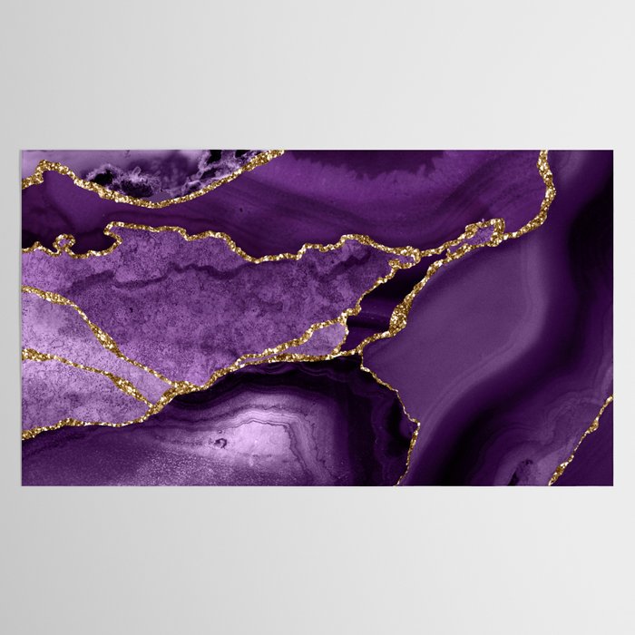 Glamour Purple Bohemian Watercolor Marble With Glitter Veins Tablecloth Gallery Image 2