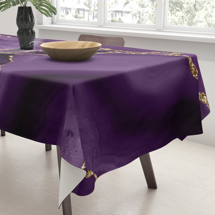 Glamour Purple Bohemian Watercolor Marble With Glitter Veins Tablecloth Gallery Image 3