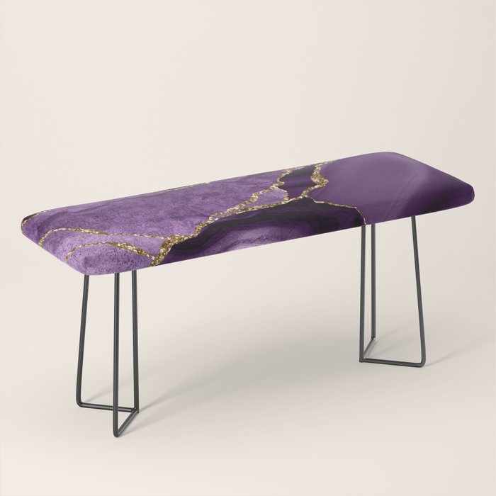 Glamour Purple Bohemian Watercolor Marble With Glitter Veins Bench Gallery Image 1