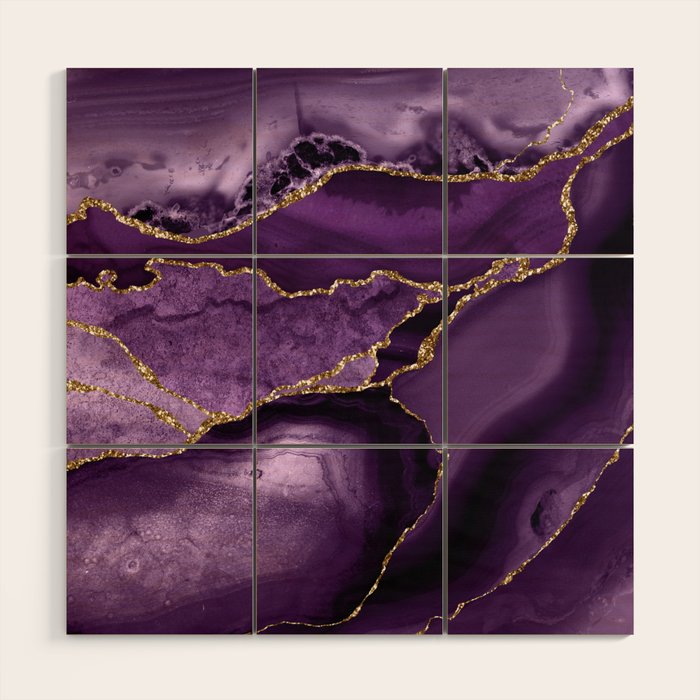 Glamour Purple Bohemian Watercolor Marble With Glitter Veins Wood Wall Art Gallery Image 1