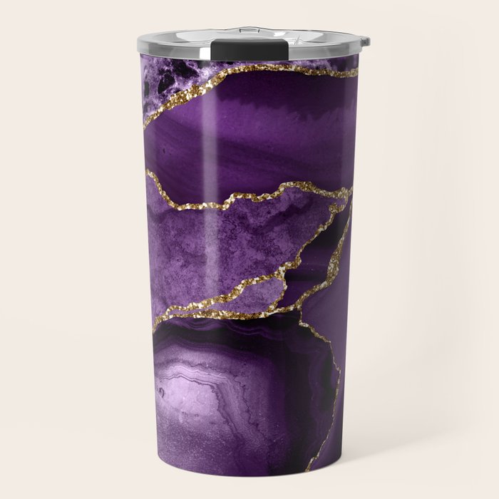Glamour Purple Bohemian Watercolor Marble With Glitter Veins Travel Mug Gallery Image 1