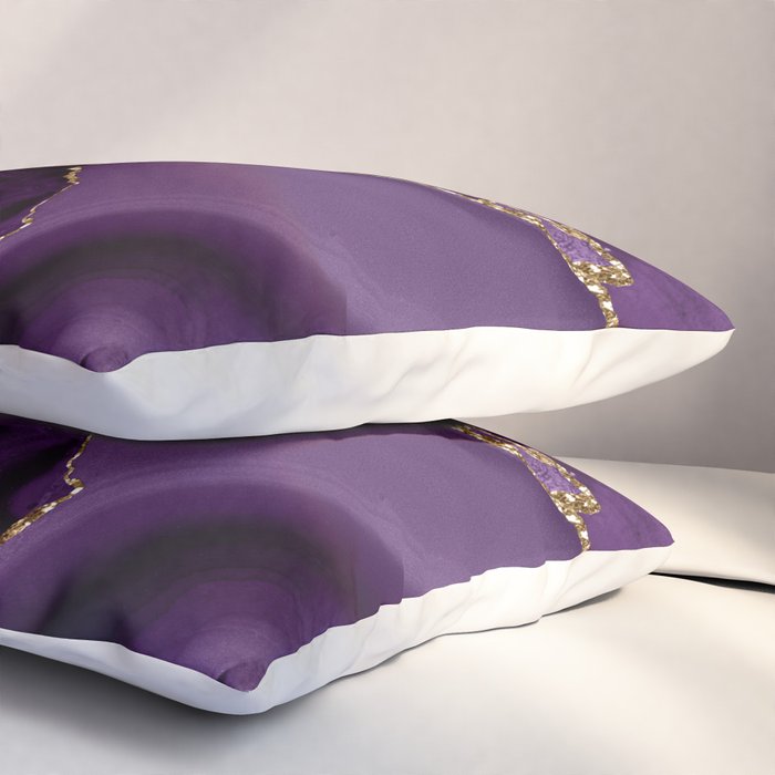 Glamour Purple Bohemian Watercolor Marble With Glitter Veins Pillow Sham Gallery Image 3