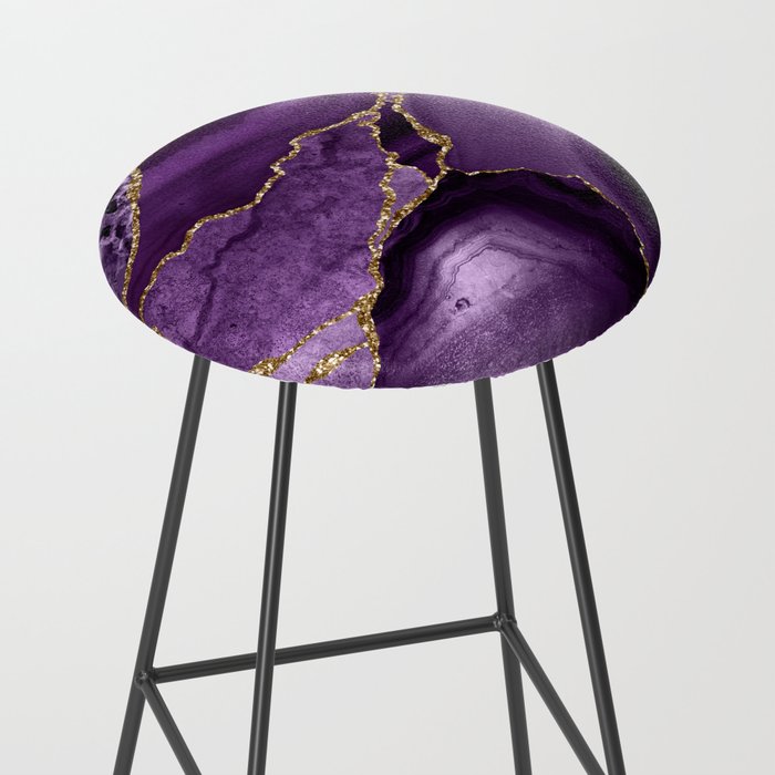 Glamour Purple Bohemian Watercolor Marble With Glitter Veins Stool Gallery Image 2