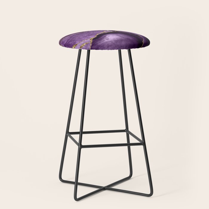Glamour Purple Bohemian Watercolor Marble With Glitter Veins Stool Gallery Image 1