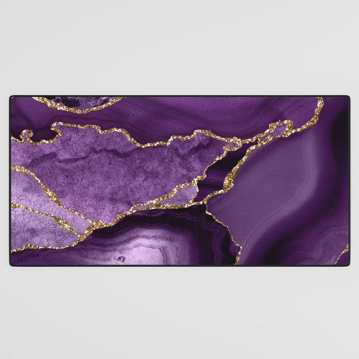 Glamour Purple Bohemian Watercolor Marble With Glitter Veins Desk Mat Gallery Image 3