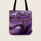 Glamour Purple Bohemian Watercolor Marble With Glitter Veins Tote Bag Gallery Image 1