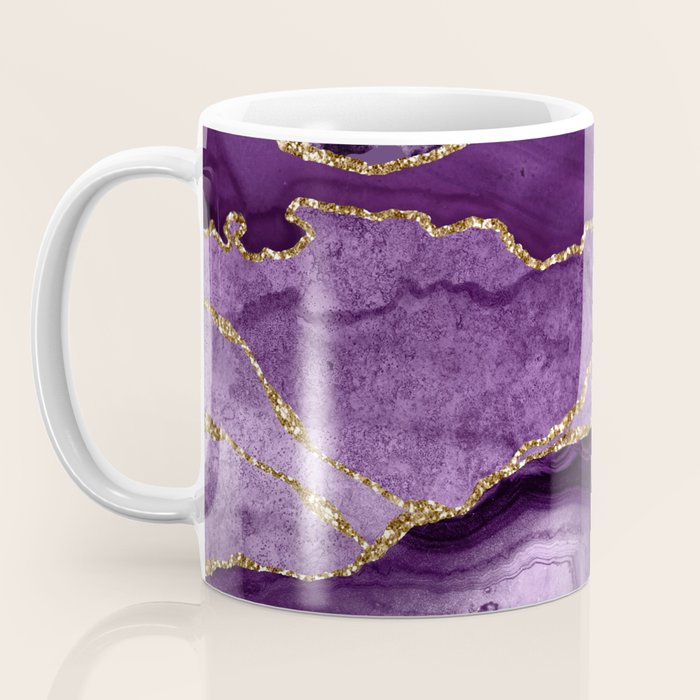 Glamour Purple Bohemian Watercolor Marble With Glitter Veins Coffee Mug Gallery Image 3
