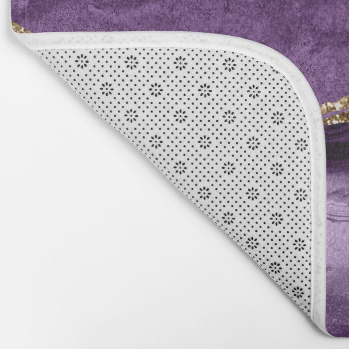 Glamour Purple Bohemian Watercolor Marble With Glitter Veins Bath Mat Gallery Image 2
