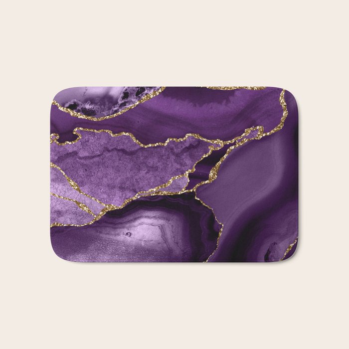 Glamour Purple Bohemian Watercolor Marble With Glitter Veins Bath Mat Gallery Image 1