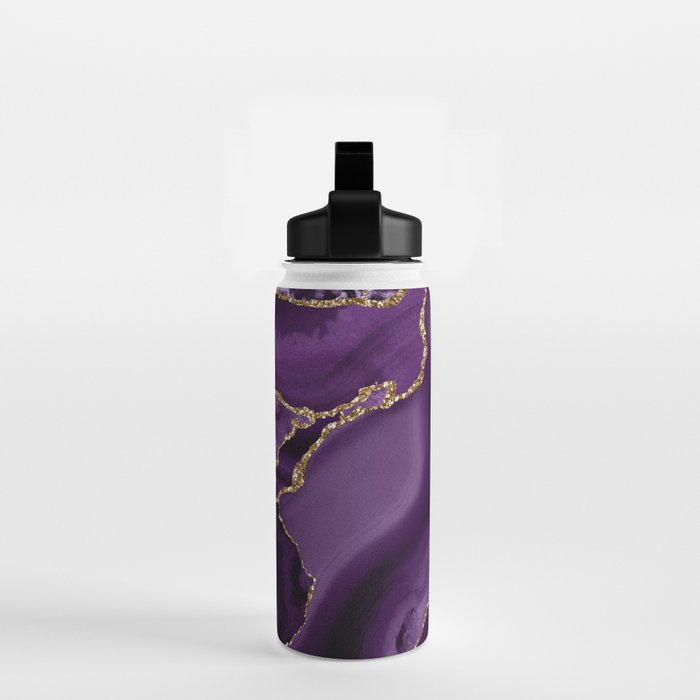 Glamour Purple Bohemian Watercolor Marble With Glitter Veins Water Bottle Gallery Image 2