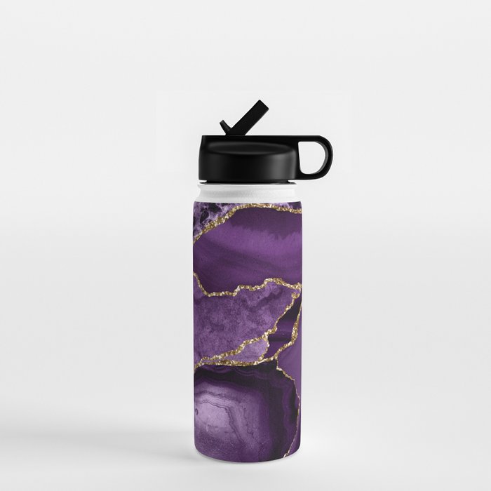 Glamour Purple Bohemian Watercolor Marble With Glitter Veins Water Bottle Gallery Image 1