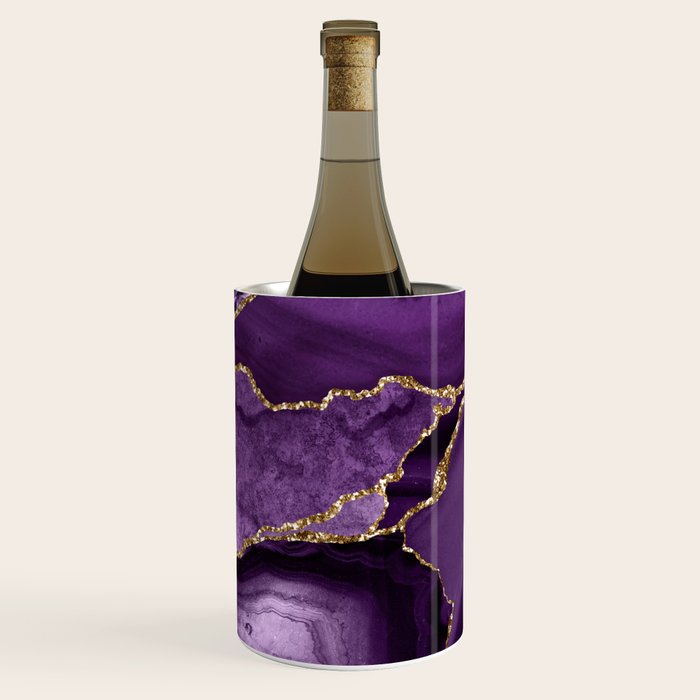 Glamour Purple Bohemian Watercolor Marble With Glitter Veins Wine Chiller Gallery Image 1