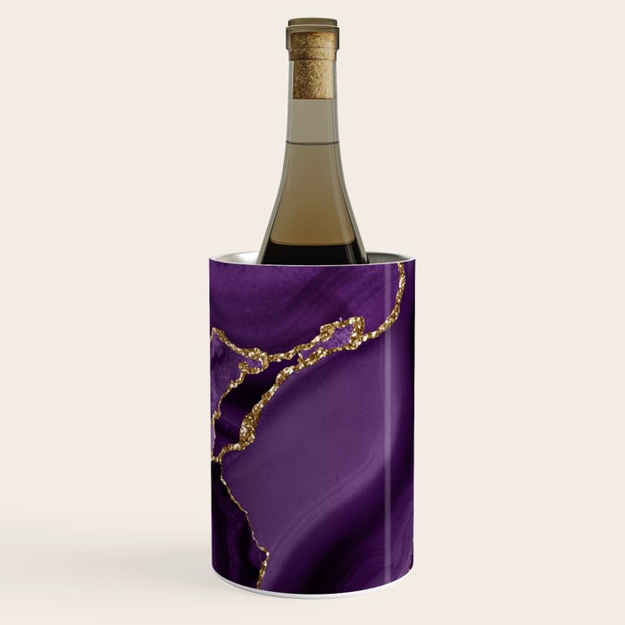 Glamour Purple Bohemian Watercolor Marble With Glitter Veins Wine Chiller Gallery Image 3