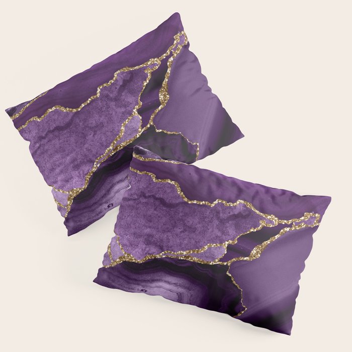 Glamour Purple Bohemian Watercolor Marble With Glitter Veins Pillow Sham Gallery Image 3