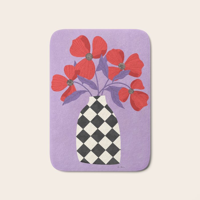 Poppies and vase of squares and diamonds Bath Mat Gallery Image 1