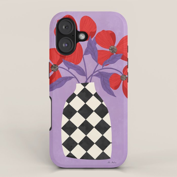 Poppies and vase of squares and diamonds iPhone Case Gallery Image 1