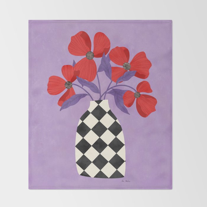 Poppies and vase of squares and diamonds Throw Blanket Gallery Image 2